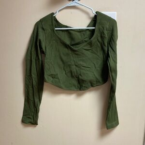 Olive Green Ribbed Long Sleeve Top